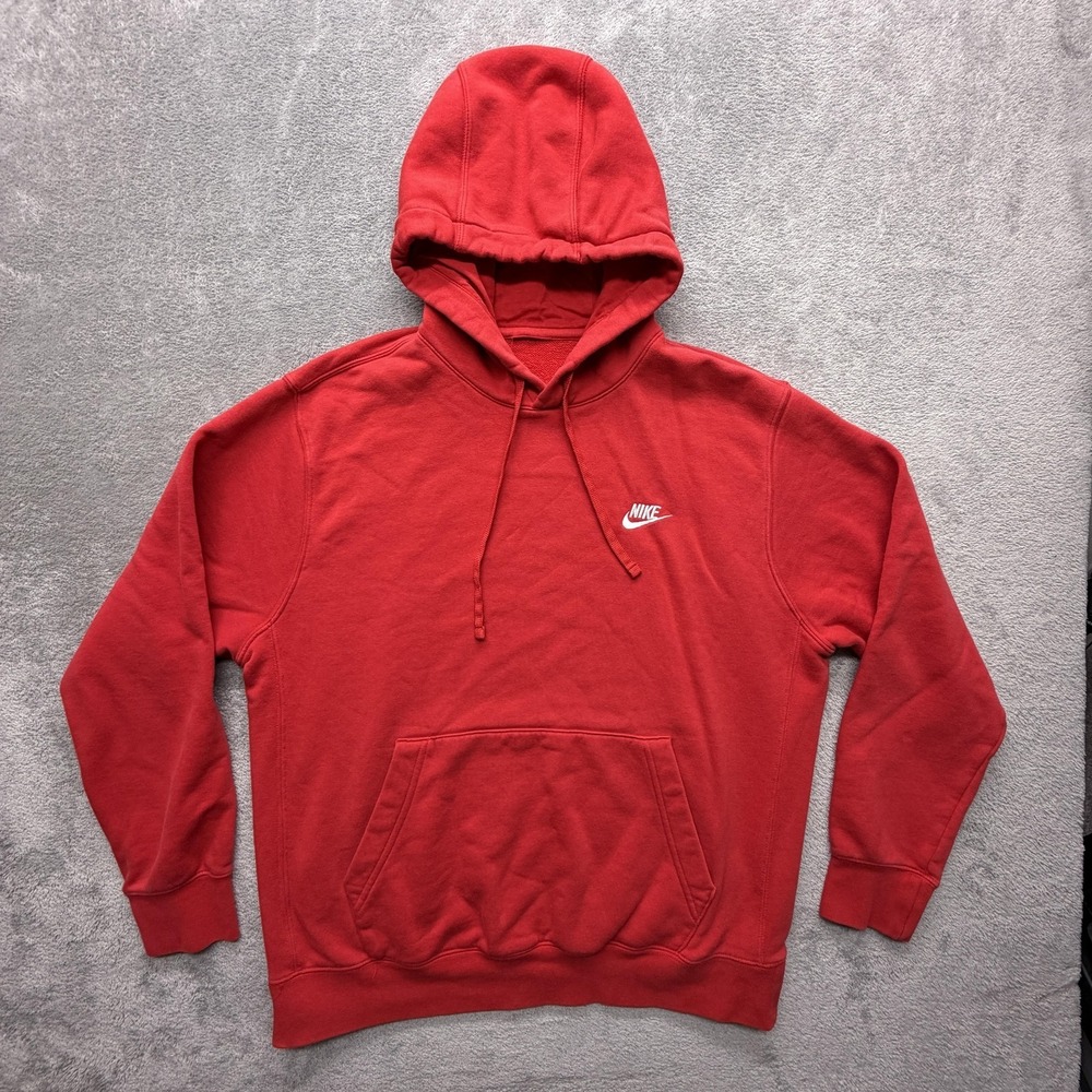 Nike Hoodie‎ Mens Large Red Sportswear Club Fleece Pullover Swoosh BV2654-657